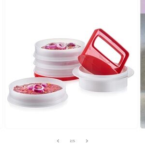 Tupperware Red and White Burger Press Set